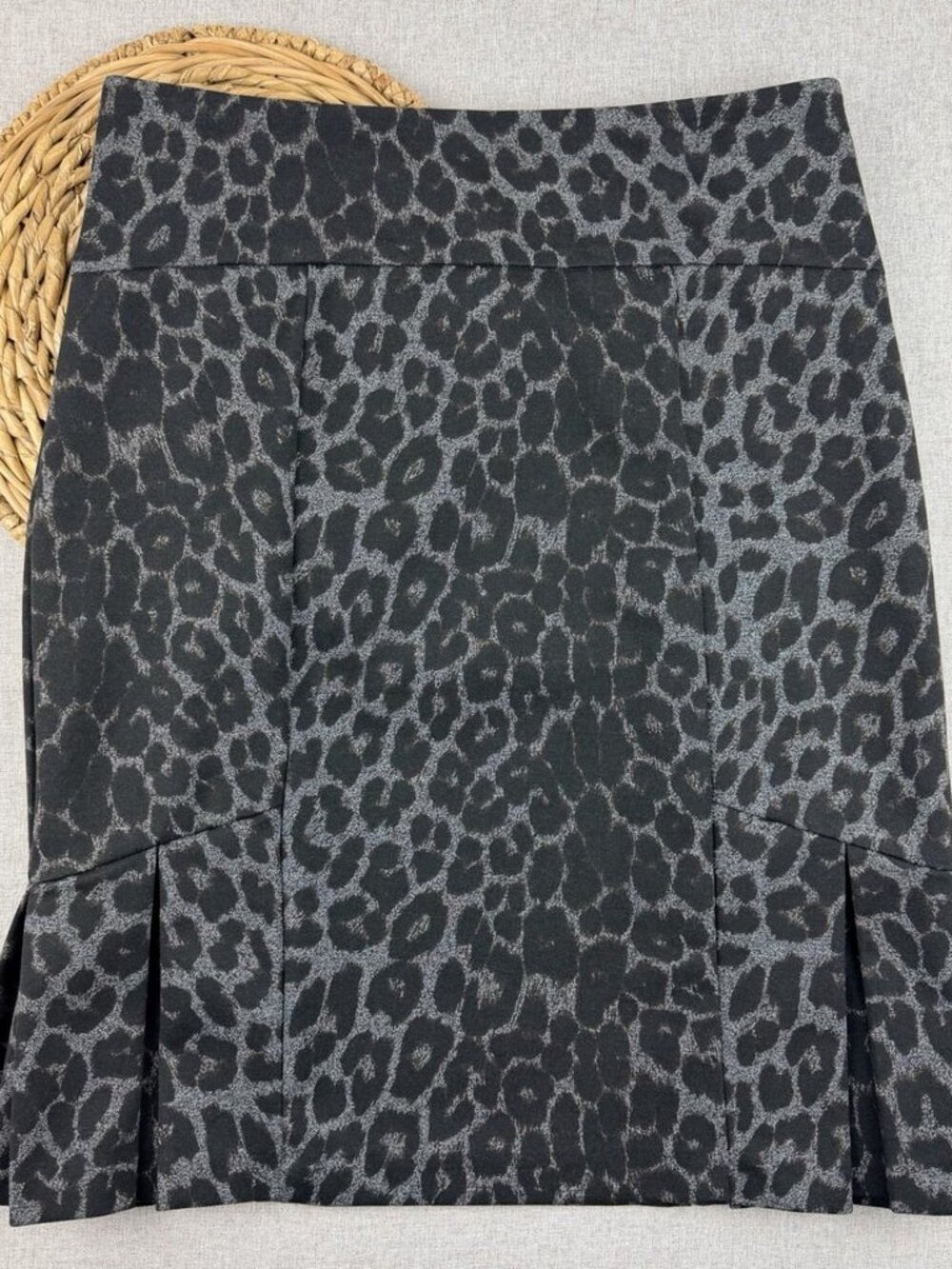 Cato Black Gray Leopard Pattern Ponte Stretch Pleated Pencil Skirt   Size 22/24W
